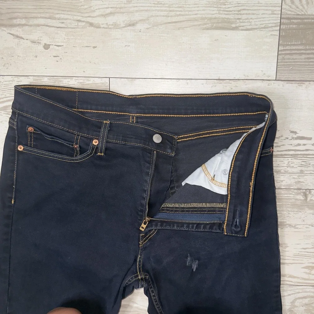 Levis 511 Jeans Mens 36x30 Blue Denim Slim Taper Fit Distressed Dark Wash